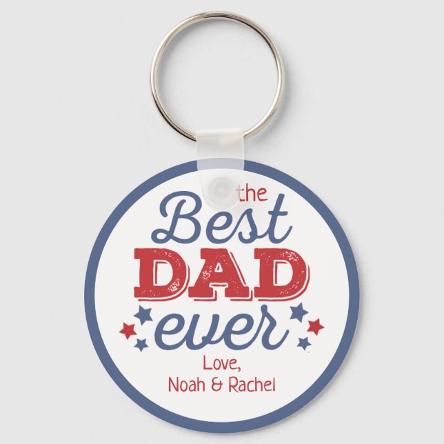 Retro Best DAD Ever Blue Red Patriotic Stars Key Ring (Front)