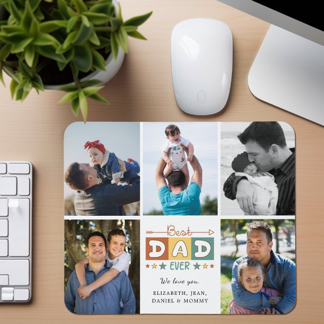 Retro Best Dad Ever Custom Photo Collage Mouse Mat (Creator Uploaded)