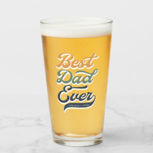 Retro Best Dad Ever Father's Day Kids' Name  Glass