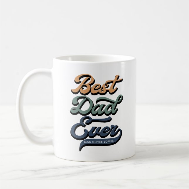 Retro Best Dad Ever Photo Father's Day Kids' Name  Coffee Mug (Left)