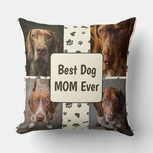 Retro Best Dog MOM Custom 4 Photo Bracco Italiano Cushion (Front)