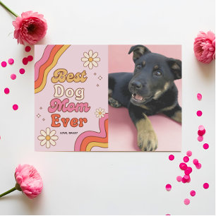 Retro Best Dog Mom Ever Pink and Daisy Colorful Card