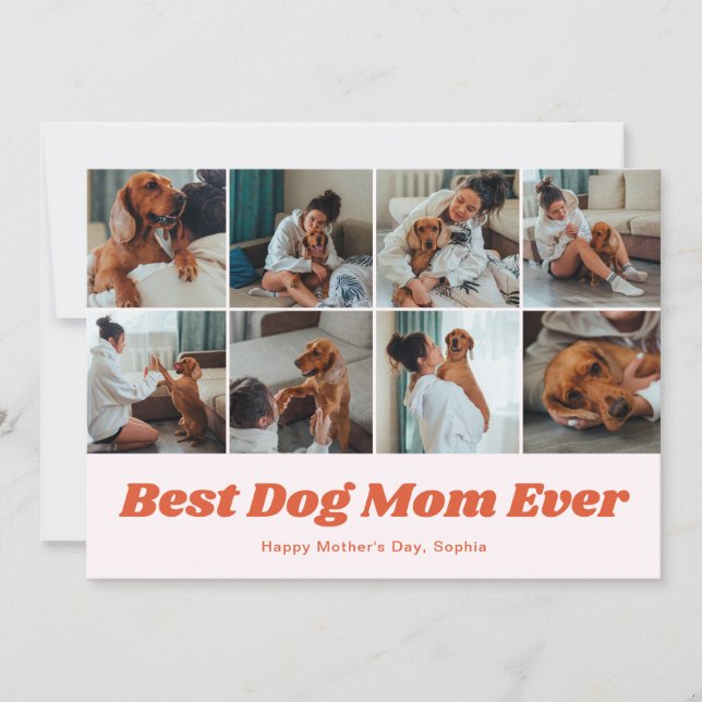 Retro Best Dog Mum 12 Photo Collage Pink Holiday Card (Front)