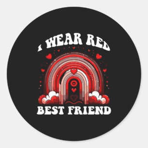 Retro Best Friend Heart Disease Awareness Rainbow Classic Round Sticker