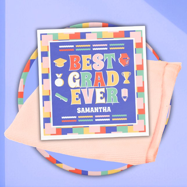 Retro Best Grad Ever Blue Graduation Party  Napkin (Creator Uploaded)