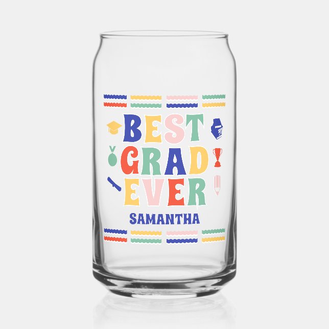 Retro Best Grad Ever Graduation Can Glass (Front)