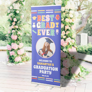 Retro Best Grad Ever Photo Blue Graduation Welcome Retractable Banner
