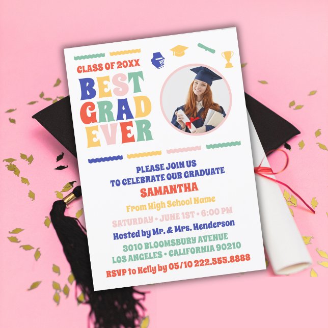 Retro Best Grad Ever Photo Graduation Party Invitation (Creator Uploaded)