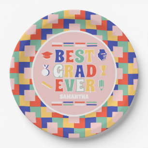Retro Best Grad Ever Pink Graduation Party  Paper Plate