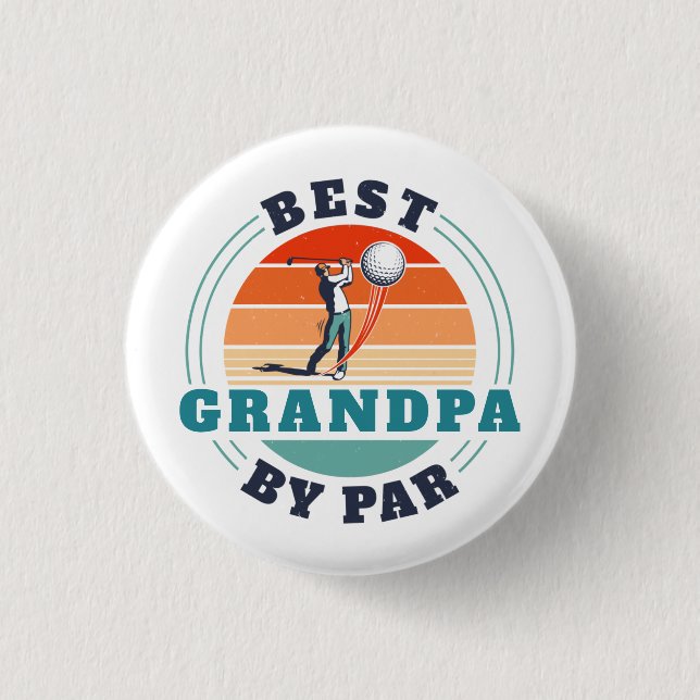 Retro Best Grandpa By Par Custom Fathers Day 3 Cm Round Badge (Front)