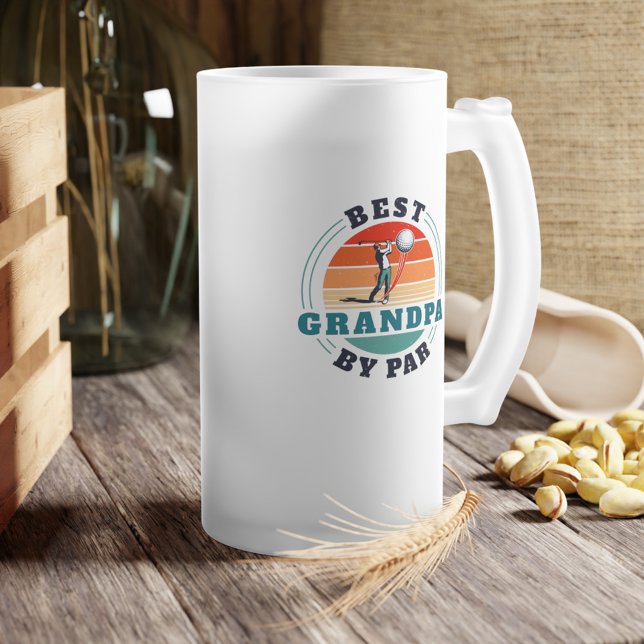 Retro Best Grandpa By Par Custom Fathers Day Frosted Glass Beer Mug (Creator Uploaded)