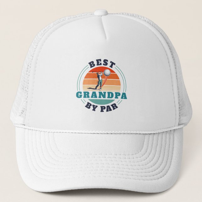 Retro Best Grandpa By Par Custom Golf Trucker Hat (Front)