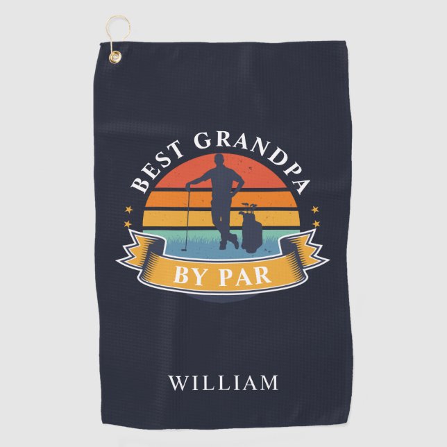 Retro Best Grandpa By Par Personalised Golfer Golf Towel (Front)