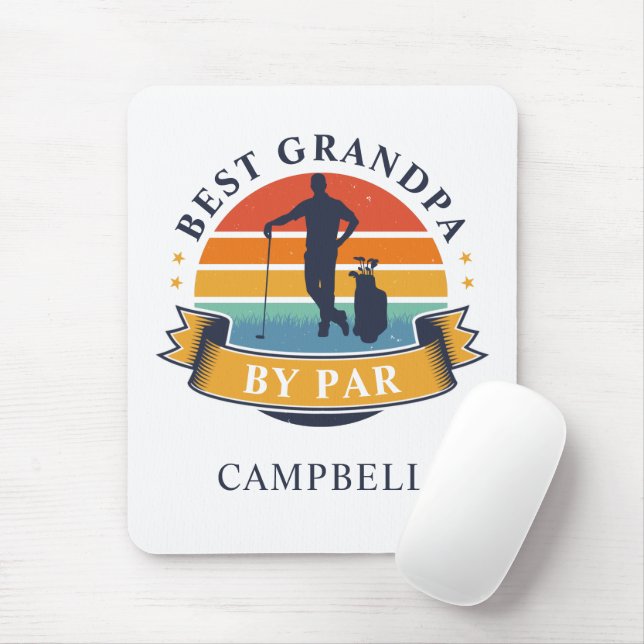 Retro Best Grandpa By Par Personalised Golfer Pop Mouse Mat (With Mouse)
