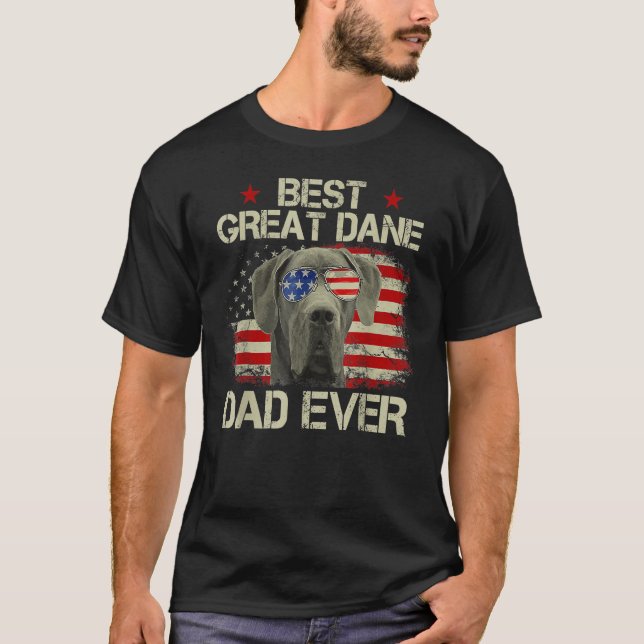 Retro Best Great Dane Dad Ever US Flag Dog Lover F T-Shirt (Front)