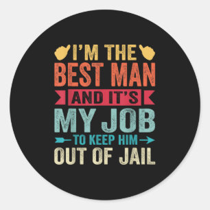 Retro Best Man Wedding Groomsmen Funny Bridal Bach Classic Round Sticker