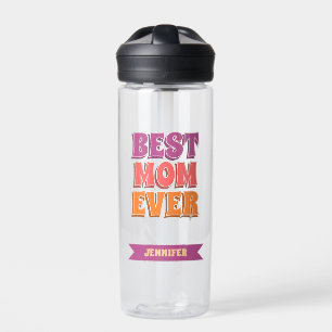 Retro Best Mom Ever Custom Name Purple Pink Orange Water Bottle