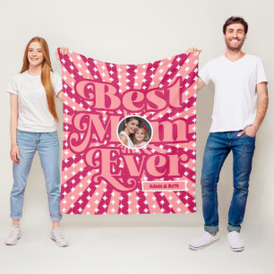 Retro Best Mum Ever Personalised Photo Mothers Day Fleece Blanket