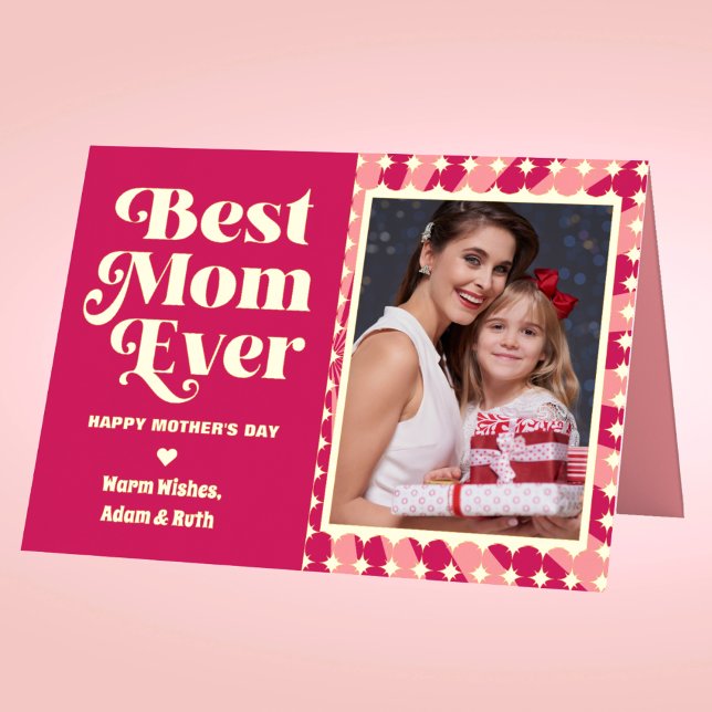 Retro Best Mum Ever Personalised Photo Mothers Day Foil Greeting Card (Creator Uploaded)