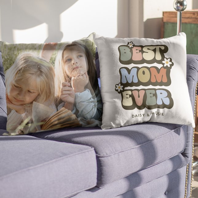Retro Best Mum Ever Photo Cushion (Creator Uploaded)