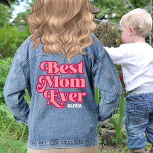 Retro Best Mum Ever Pink Groovy Mother's Day Gift Denim Jacket