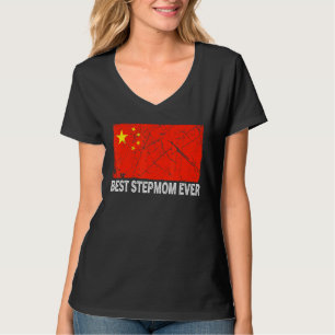 Retro Best Stepmom Ever China Flag Distressed Moth T-Shirt