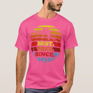 Retro Best Wife Since 2016 Sunset Wedding Annivers T-Shirt