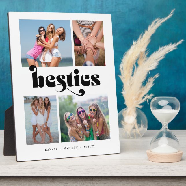 Retro Besties 4 Photo Friends Collage Plaque (Side)