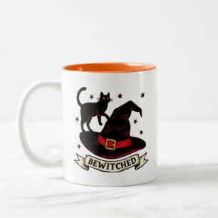 Retro Bewitched Black and Orange Halloween Two-Tone Coffee Mug