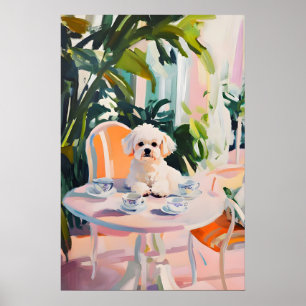 Retro Bichon Frise Poster, Bichon Frise Oil Poster