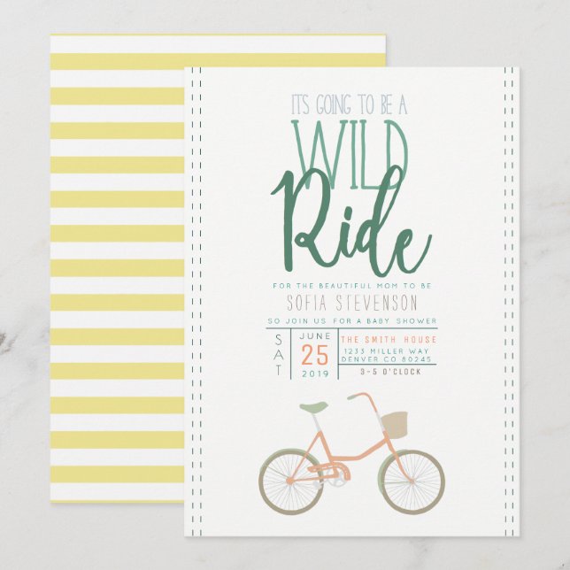 Retro Bicycle Baby Shower Invite (Front/Back)
