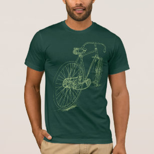 Retro Bicycle drawing design in green T-Shirt