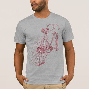 Retro Bicycle drawing design in red T-Shirt