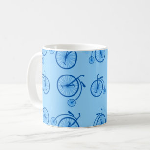 Retro Bicycle Pattern in Blue Tones  Coffee Mug