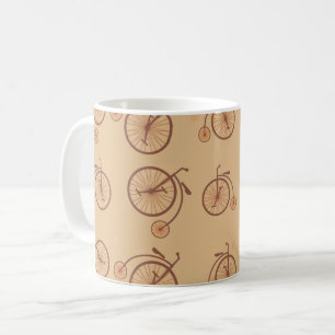 Retro Bicycle Pattern in Brown Tones Coffee Mug