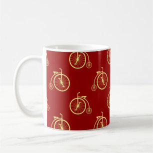Retro Bicycle Pattern in Red Tones Coffee Mug
