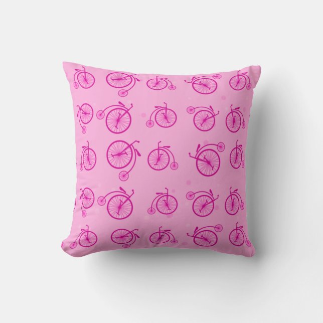 Retro Bicycle Pattern on Pink Background Cushion (Front)