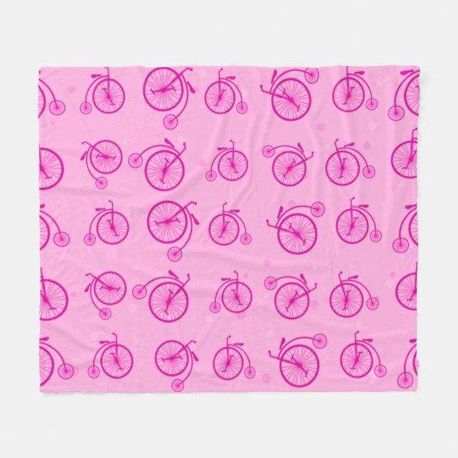 Retro Bicycle Pattern on Pink Background  Fleece Blanket (Front (Horizontal))