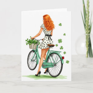 Retro Bicycle Woman Luck Card