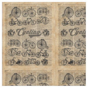 Retro Bicycles Vintage Illustration Dictionary Art Fabric