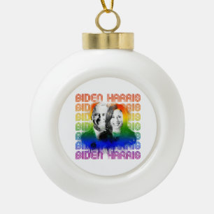 Retro Biden Harris Pride Ceramic Ball Christmas Ornament