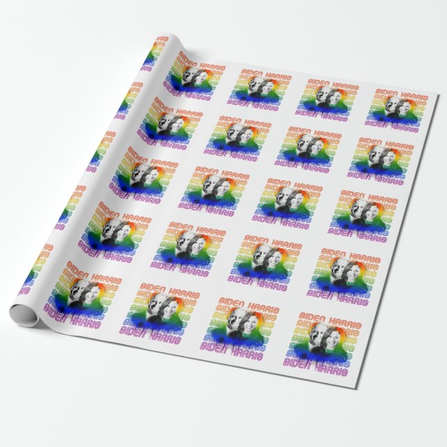 Retro Biden Harris Pride Wrapping Paper (Unrolled)
