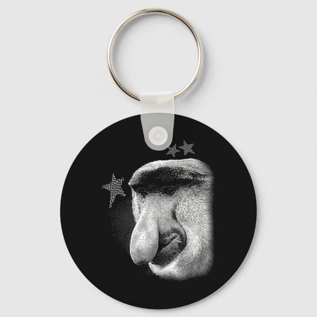 Retro Big Nose Monkey Meme Starry Proboscis Lover Key Ring (Front)