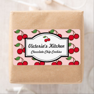 Retro Big Pink Cherry Personalised Kitchen Labels