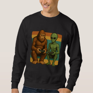 Retro Bigfoot Alien Video Games Sasquatch UFO Gami Sweatshirt