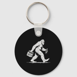 Retro Bigfoot Drinking Beer – Funny Sasquatch Key Ring