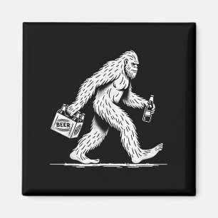 Retro Bigfoot Drinking Beer – Funny Sasquatch Magnet