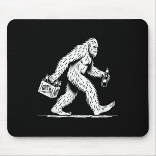 Retro Bigfoot Drinking Beer – Funny Sasquatch  Mouse Mat