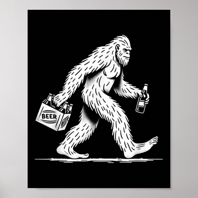 Retro Bigfoot Drinking Beer – Funny Sasquatch  Poster (Front)