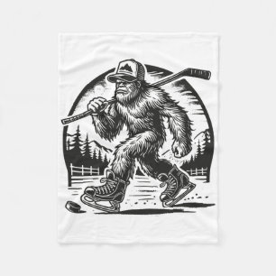 Retro Bigfoot Hockey Funny Sasquatch Bigfoot Playi Fleece Blanket